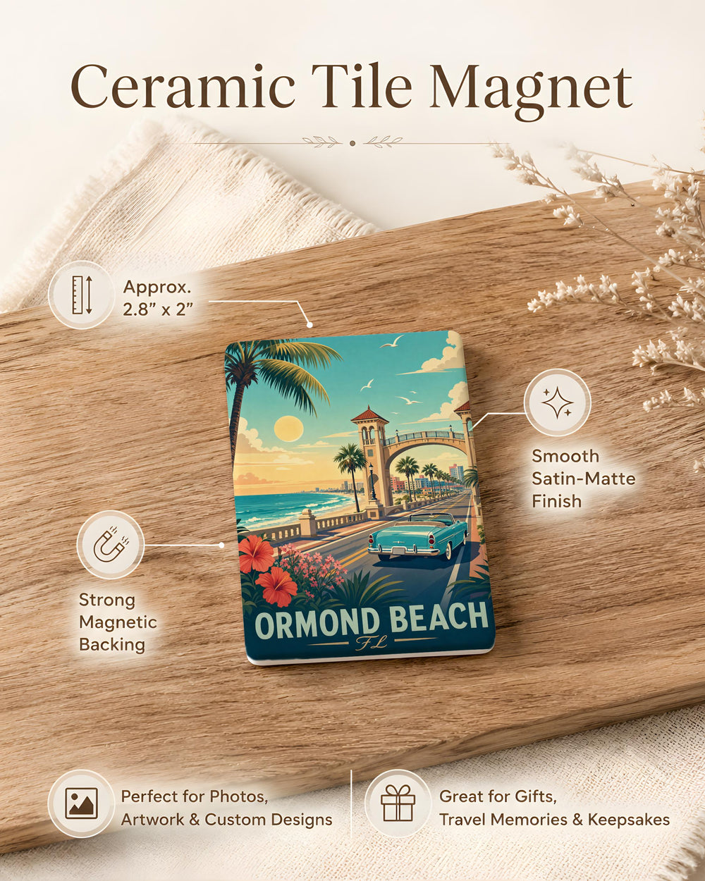 Ormond Beach FL Fridge Magnet, Ormond Beach Florida Souvenir Magnet, Beach Town Travel Gift, Coastal Vacation Keepsake Magnet