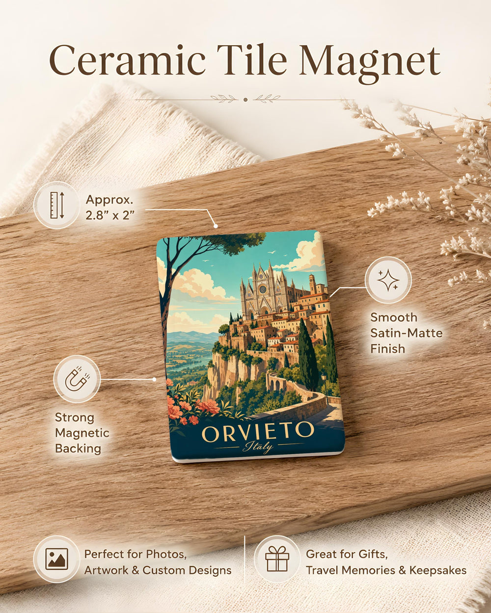 Orvieto Italy Fridge Magnet, Orvieto Cathedral Duomo Landmark Souvenir, Italian Travel Gift, Umbria Keepsake Magnet