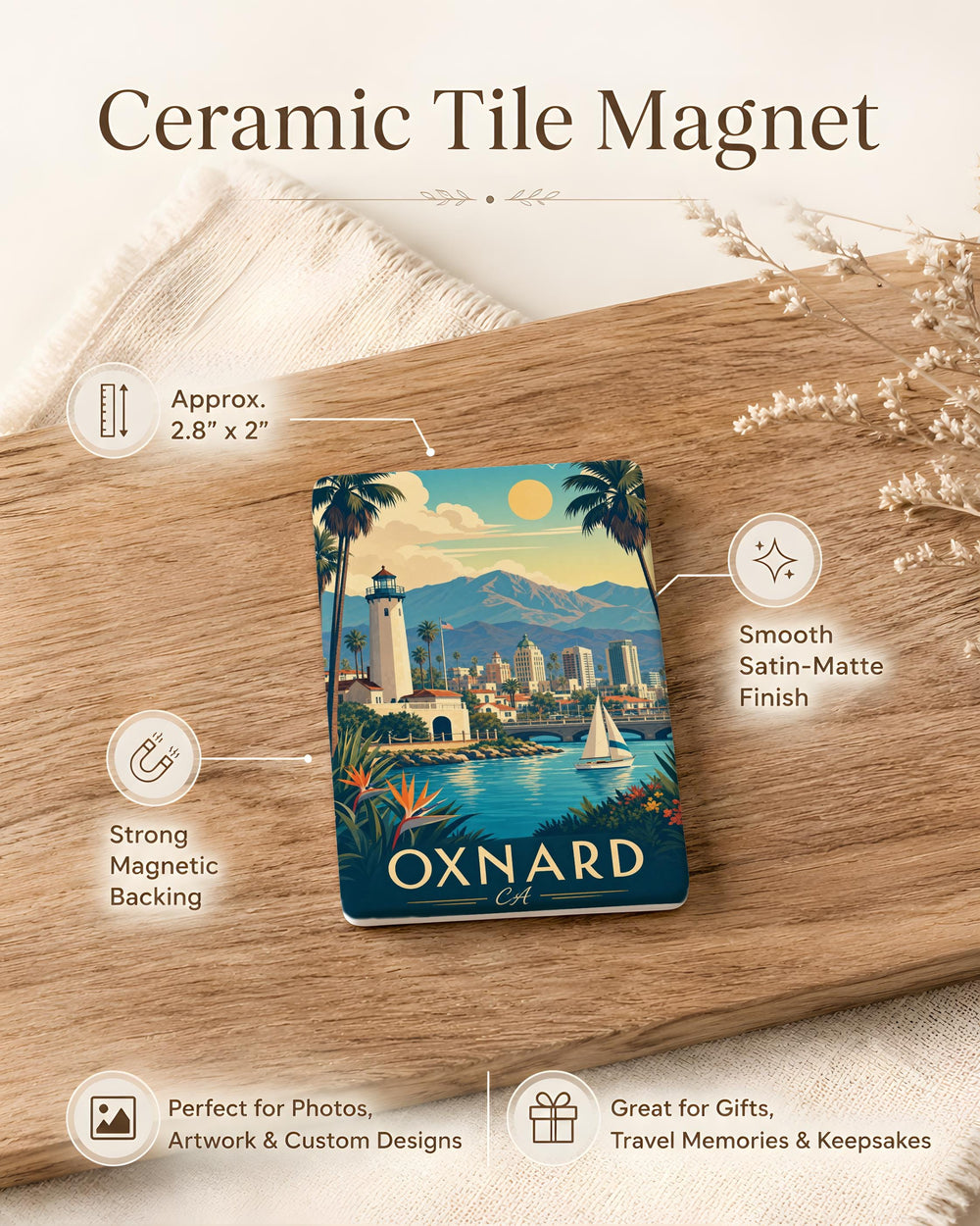 Oxnard CA Fridge Magnet, Oxnard California Souvenir Magnet, Ventura County Travel Keepsake, Coastal City Gift