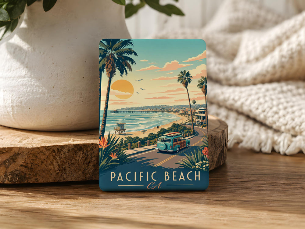 Pacific Beach CA Fridge Magnet, San Diego California Coastal Souvenir, Beach Town Travel Keepsake, Oceanfront Vacation Gift