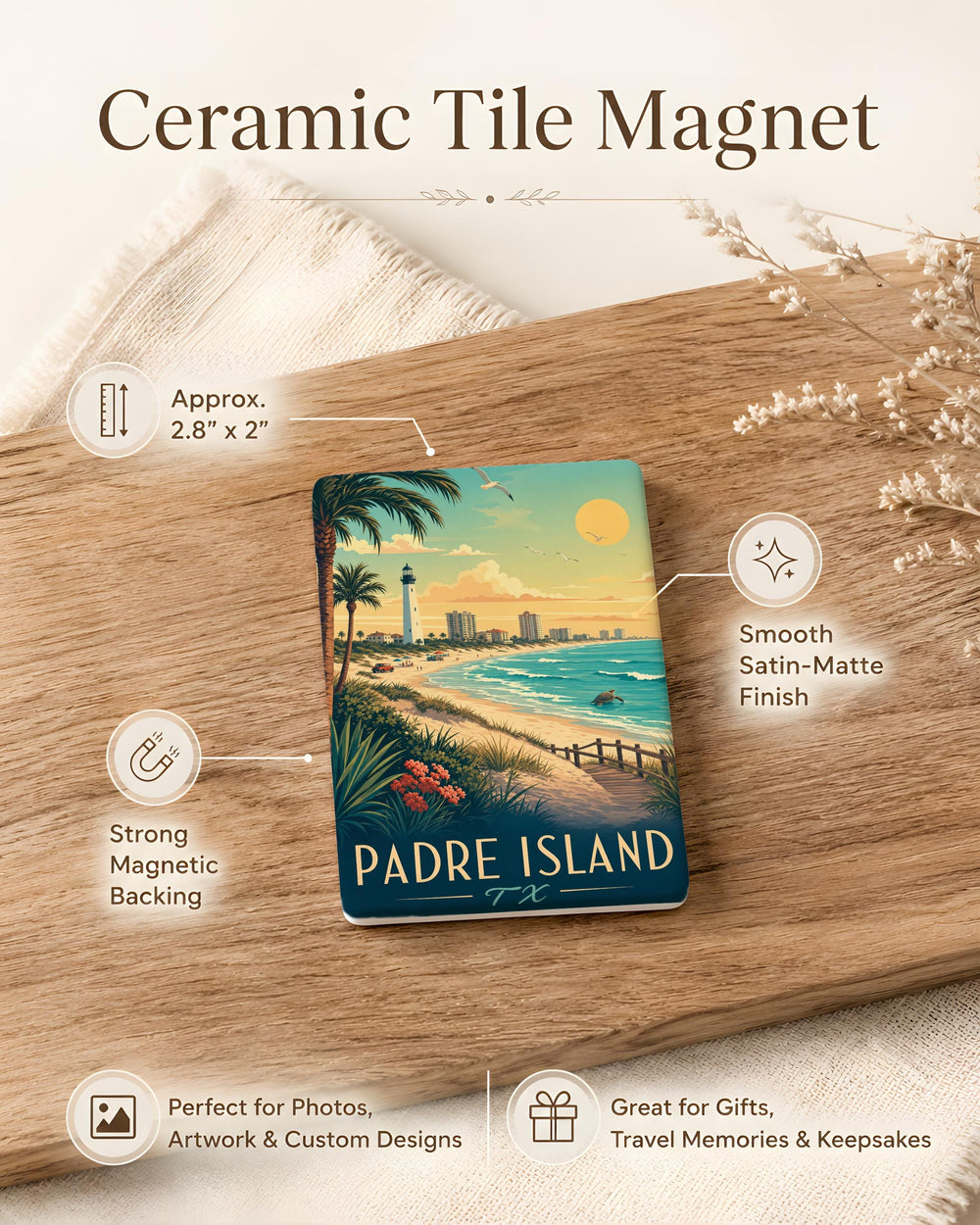 Padre Island TX Fridge Magnet, South Texas Coastal Souvenir Magnet, Padre Island Texas Travel Gift, Beach Vacation Keepsake Magnet
