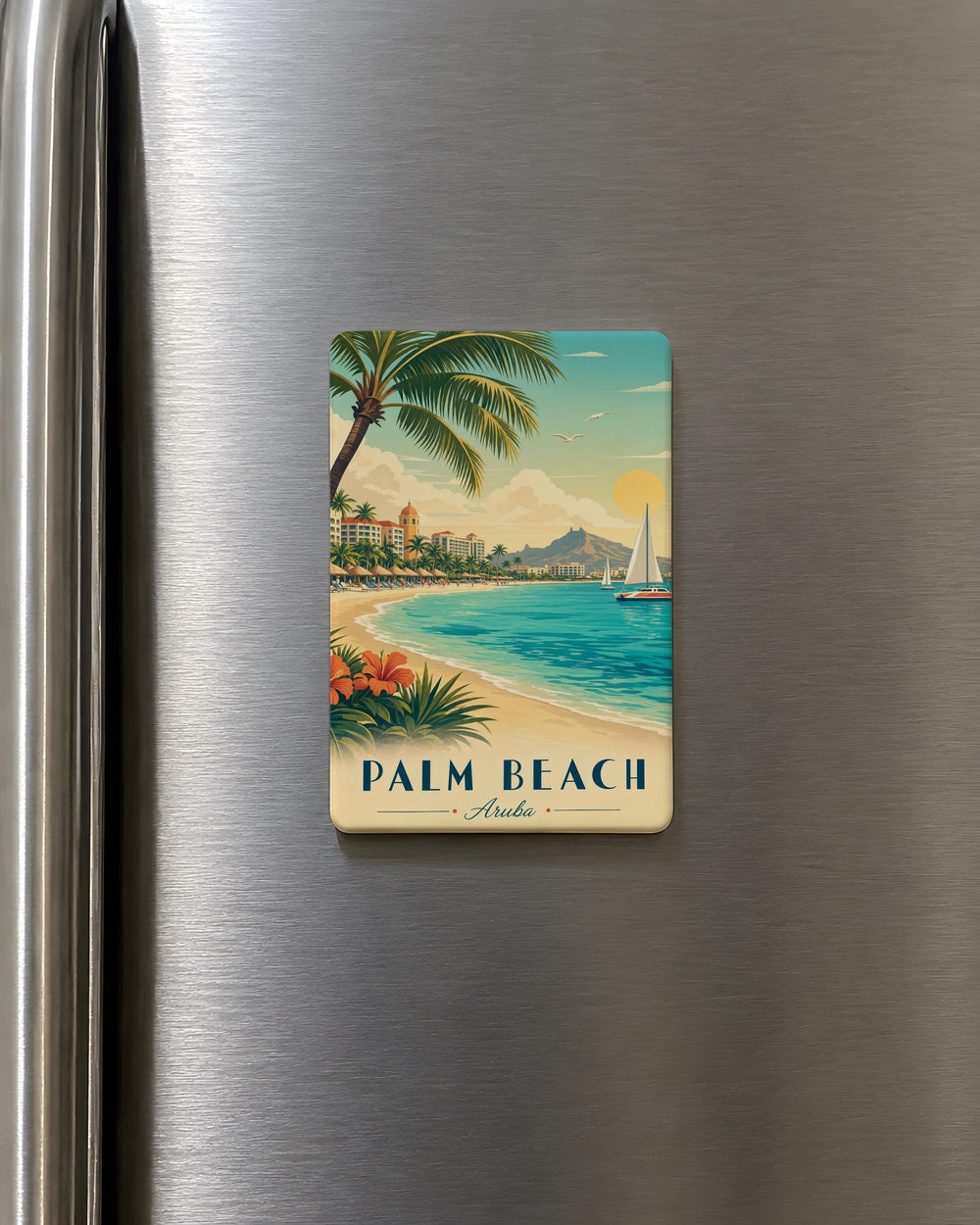 Palm Beach Aruba Fridge Magnet, Aruba Beach Souvenir Magnet, Caribbean Island Travel Gift, Palm Beach Vacation Keepsake