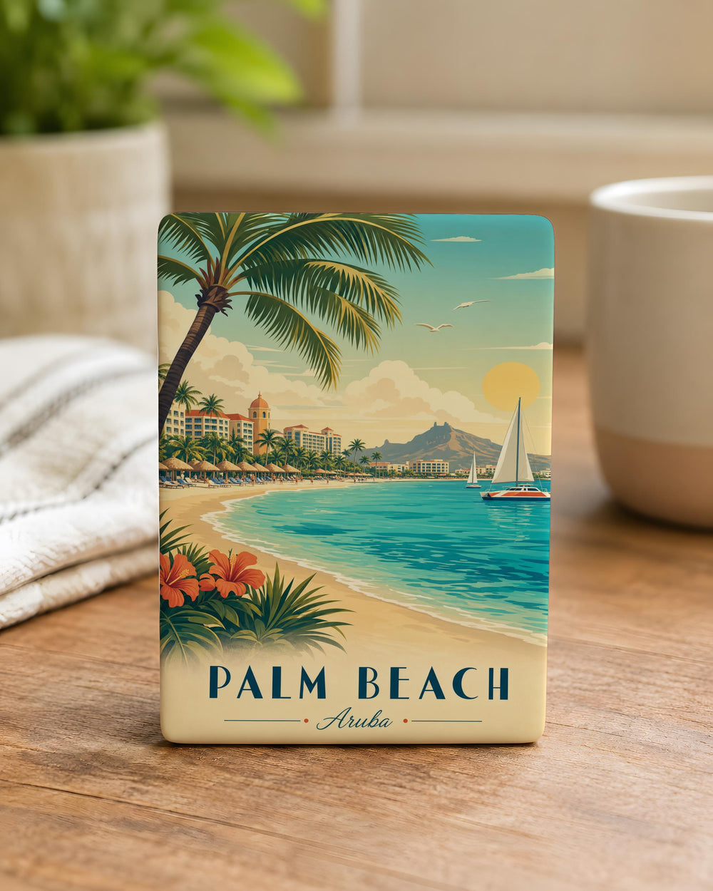 Palm Beach Aruba Fridge Magnet, Aruba Beach Souvenir Magnet, Caribbean Island Travel Gift, Palm Beach Vacation Keepsake