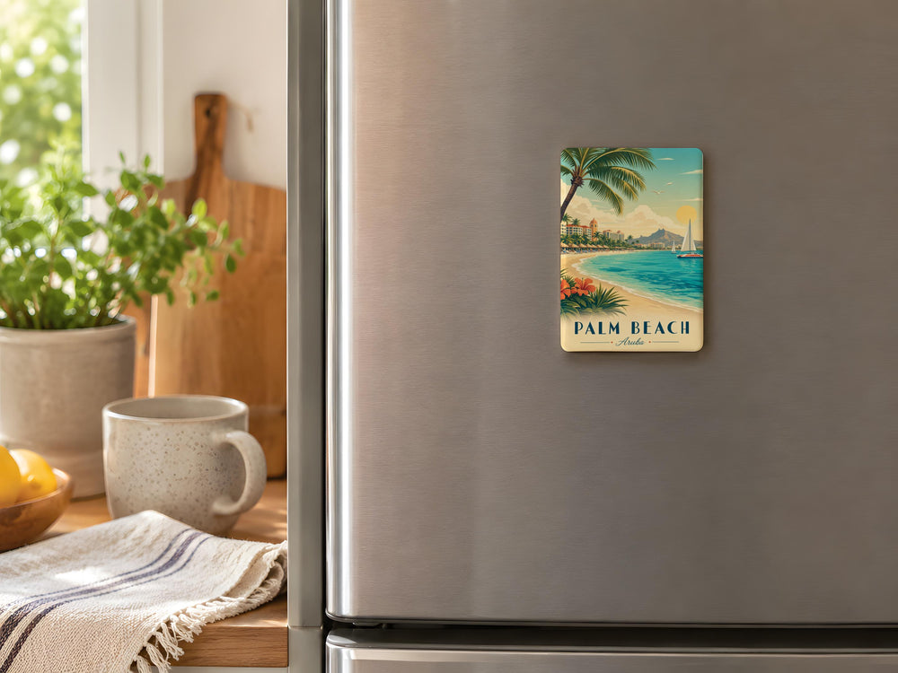 Palm Beach Aruba Fridge Magnet, Aruba Beach Souvenir Magnet, Caribbean Island Travel Gift, Palm Beach Vacation Keepsake