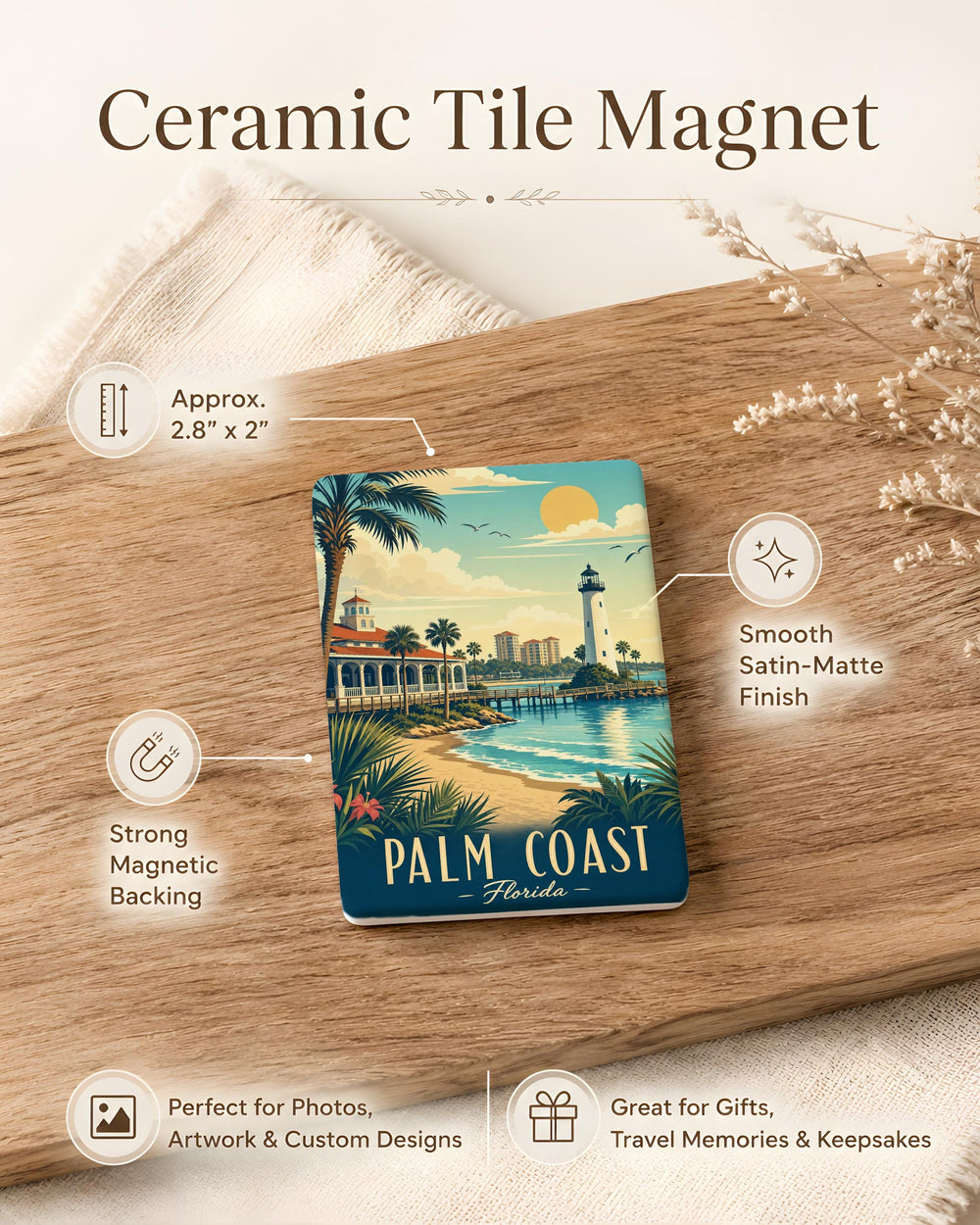 Palm Coast FL Fridge Magnet, Palm Coast Florida Souvenir Magnet, Coastal Town Travel Keepsake Gift