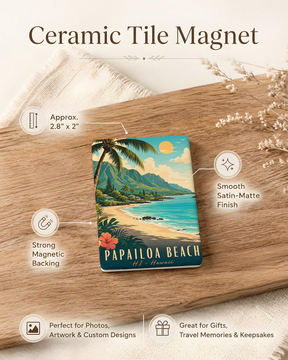 Papailoa Beach Fridge Magnet, Hawaii Coastal Shoreline Souvenir Magnet, Beach Lover Gift, Island Vacation Keepsake