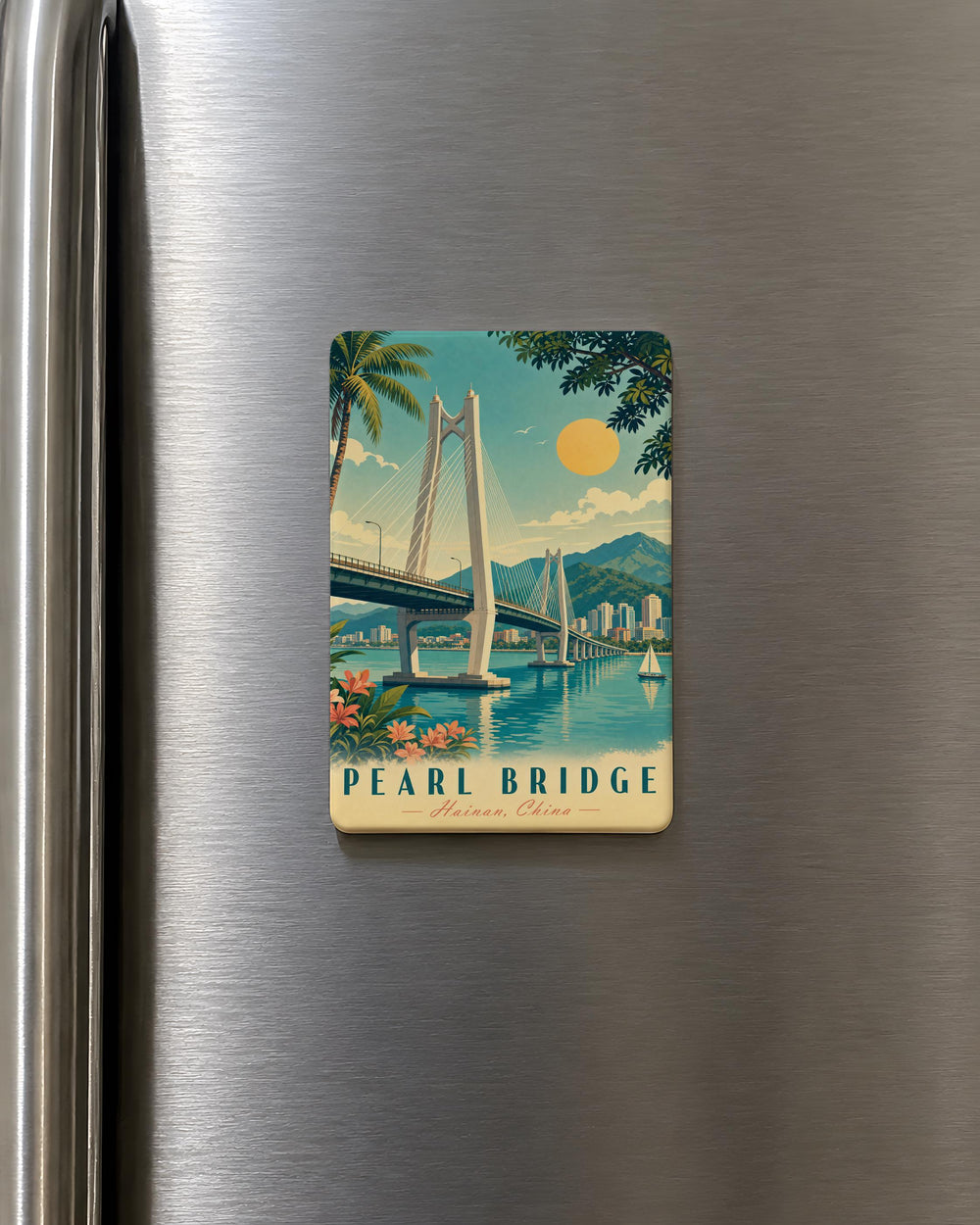 Pearl Bridge Fridge Magnet, Bridge Landmark Souvenir Magnet, Scenic River Crossing Keepsake, Travel Gift Magnet