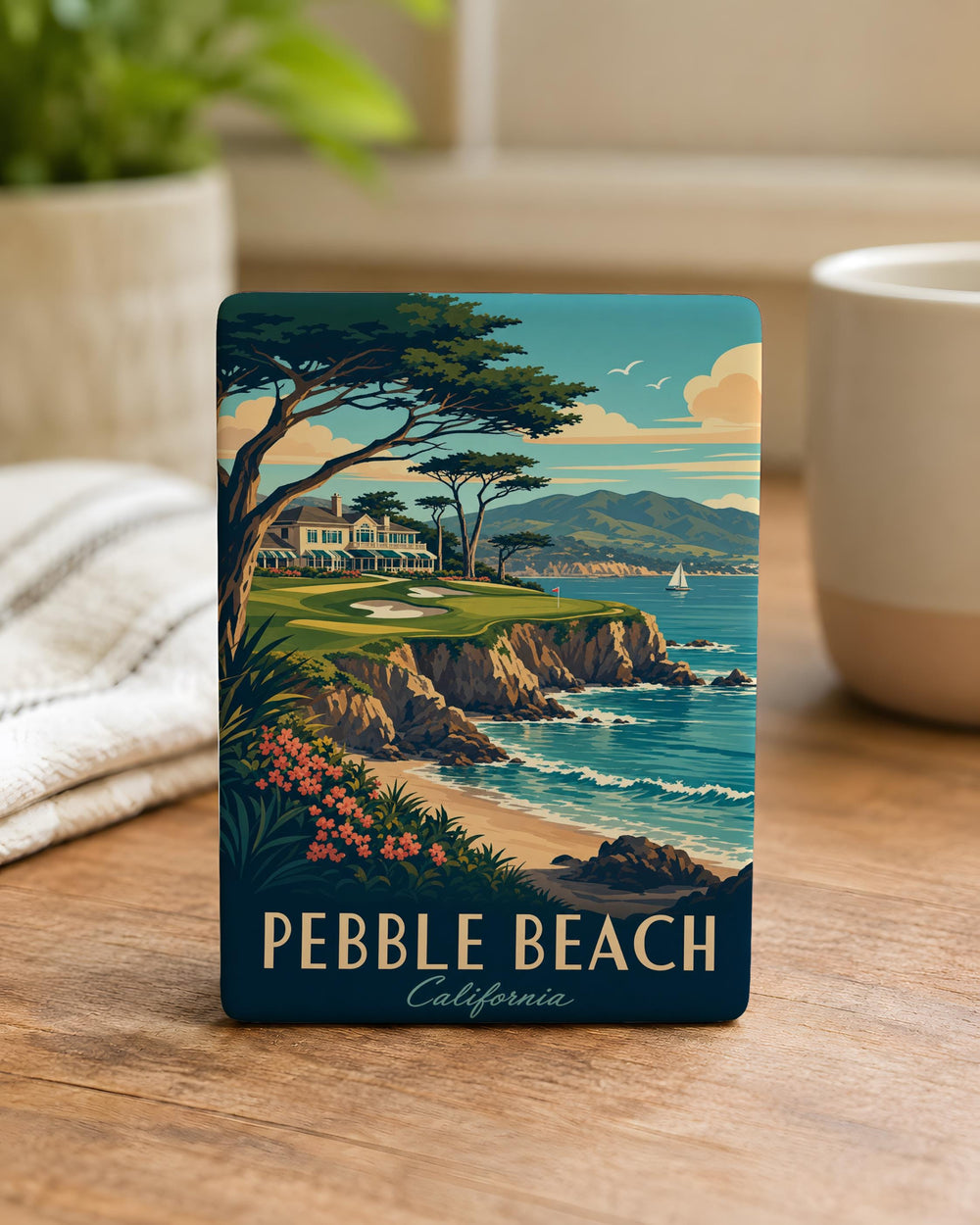 Pebble Beach CA Fridge Magnet, Pebble Beach California Souvenir Magnet, Monterey Peninsula Coastal Landmark Magnet