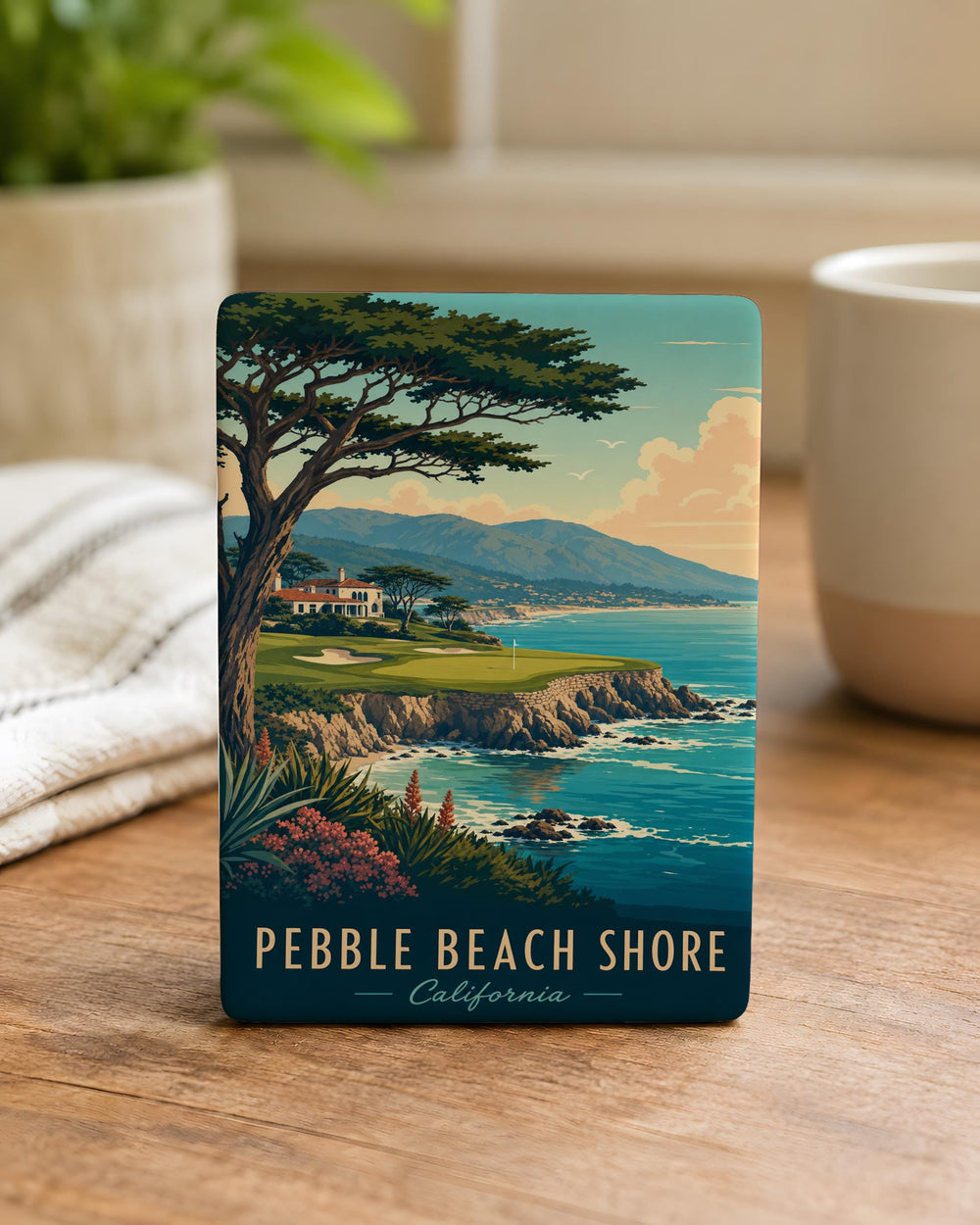 Pebble Beach Shore Fridge Magnet, Coastal Beach Scene Souvenir Magnet, Ocean Shoreline Kitchen Decor Magnet
