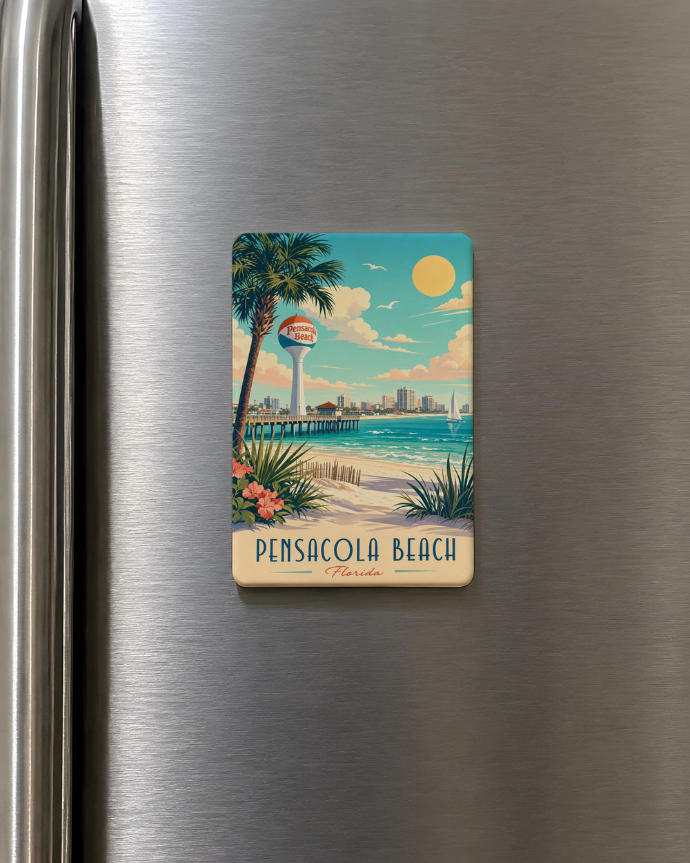 Pensacola Beach Fridge Magnet, Florida Gulf Coast Souvenir Magnet, Beach Vacation Travel Keepsake, Coastal Decor Magnet