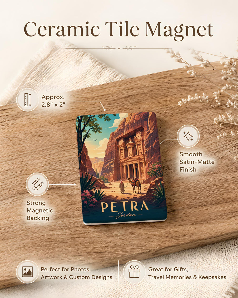 Petra Jordan Fridge Magnet, Ancient Rock-Cut City Landmark Souvenir Magnet, Jordan Travel Keepsake Magnet