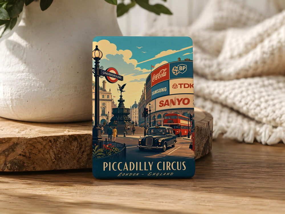 Piccadilly Circus London Fridge Magnet, Iconic City Landmark Souvenir Magnet, UK Travel Keepsake Refrigerator Magnet