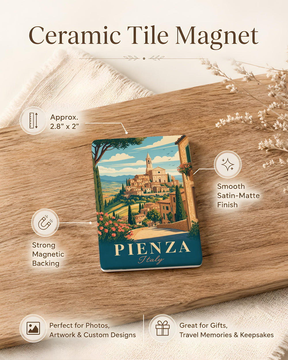 Pienza Italy Fridge Magnet, Pienza Tuscany Souvenir Magnet, Italian Travel Keepsake, Pienza Town Landmark Magnet