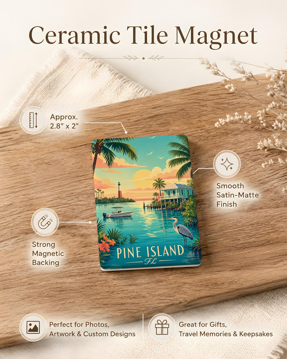 Pine Island Florida Fridge Magnet, Pine Island FL Souvenir Magnet, Island Vacation Keepsake, Florida Gulf Coast Travel Gift