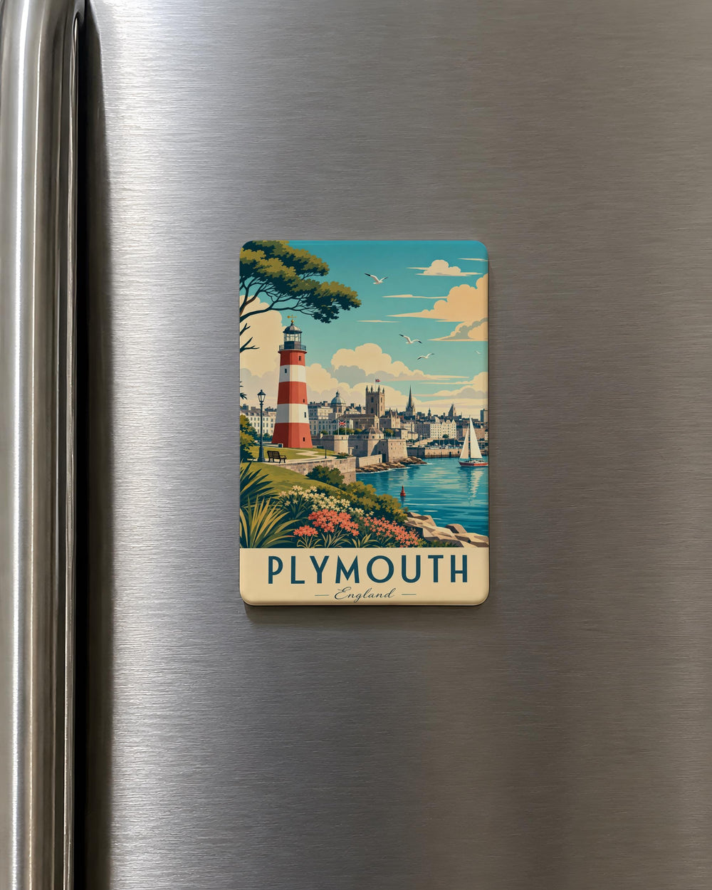 Plymouth England Fridge Magnet, Plymouth UK Souvenir Magnet, Plymouth City Landmark Travel Keepsake Magnet