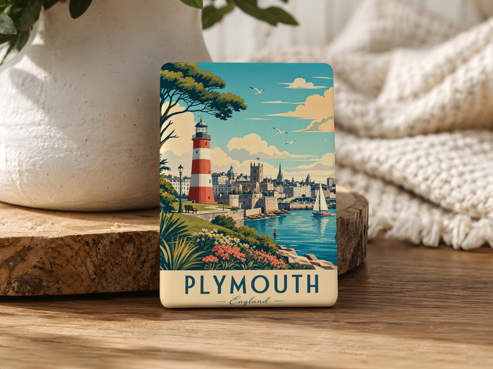 Plymouth England Fridge Magnet, Plymouth UK Souvenir Magnet, Plymouth City Landmark Travel Keepsake Magnet