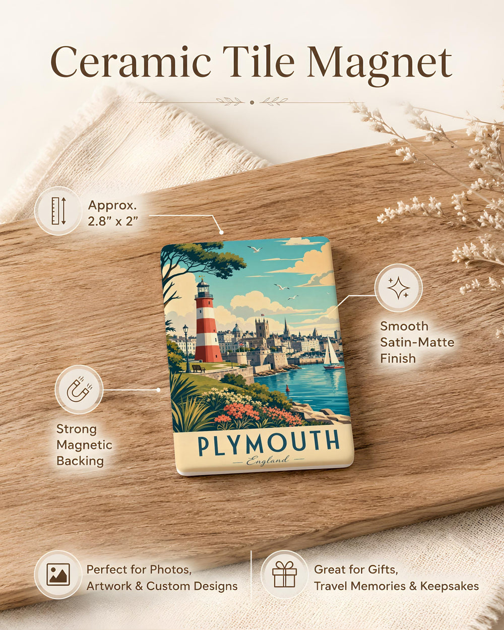 Plymouth England Fridge Magnet, Plymouth UK Souvenir Magnet, Plymouth City Landmark Travel Keepsake Magnet