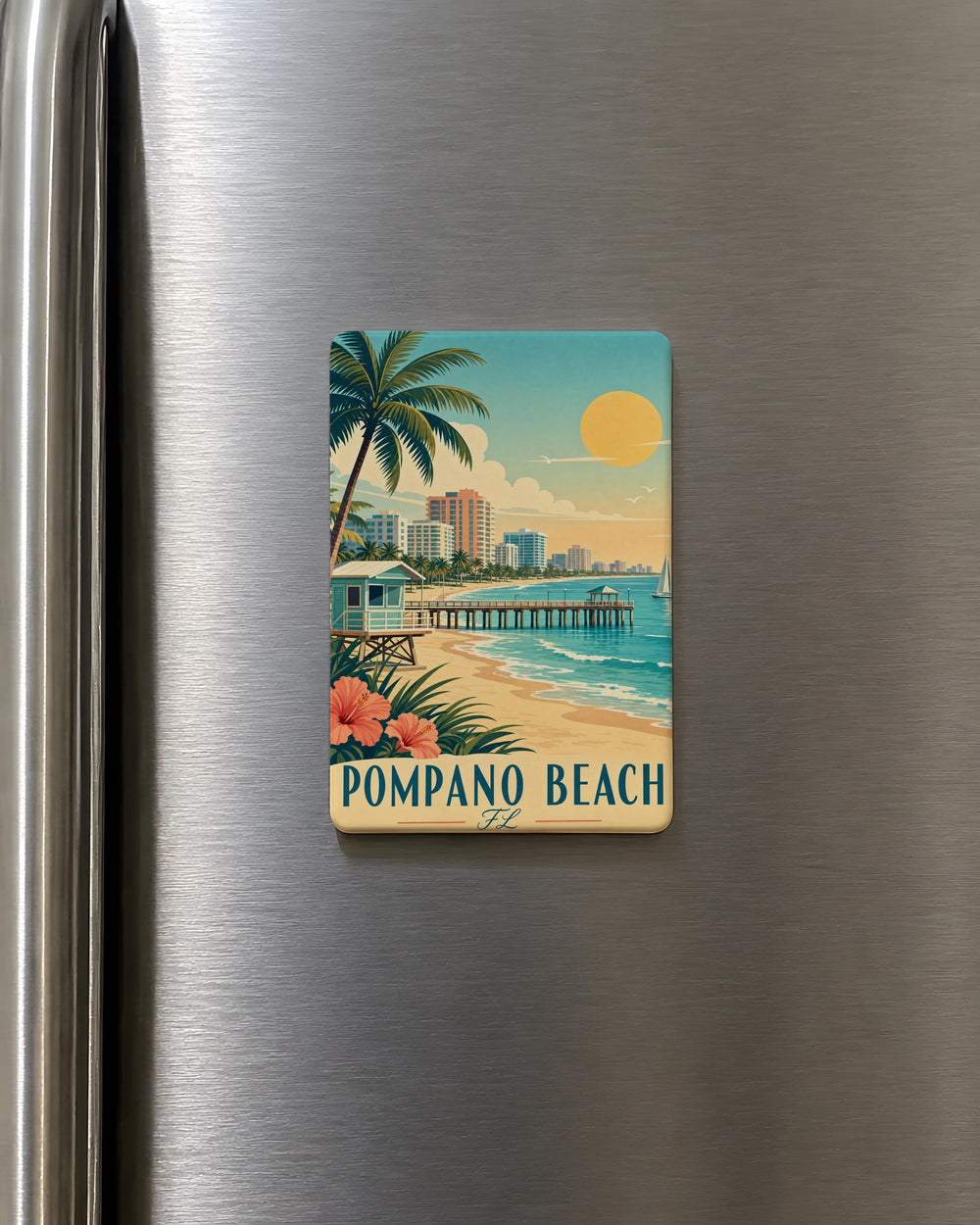 Pompano Beach FL Fridge Magnet, Pompano Beach Florida Souvenir Magnet, Beach Town Travel Gift, Coastal Vacation Keepsake