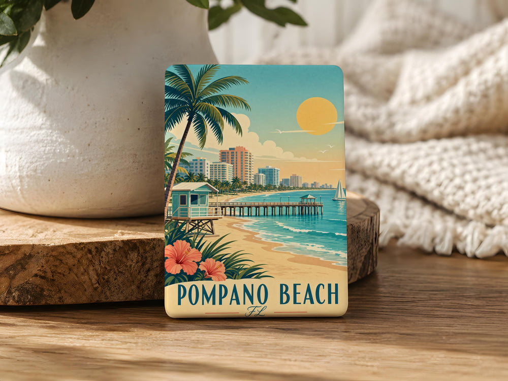 Pompano Beach FL Fridge Magnet, Pompano Beach Florida Souvenir Magnet, Beach Town Travel Gift, Coastal Vacation Keepsake