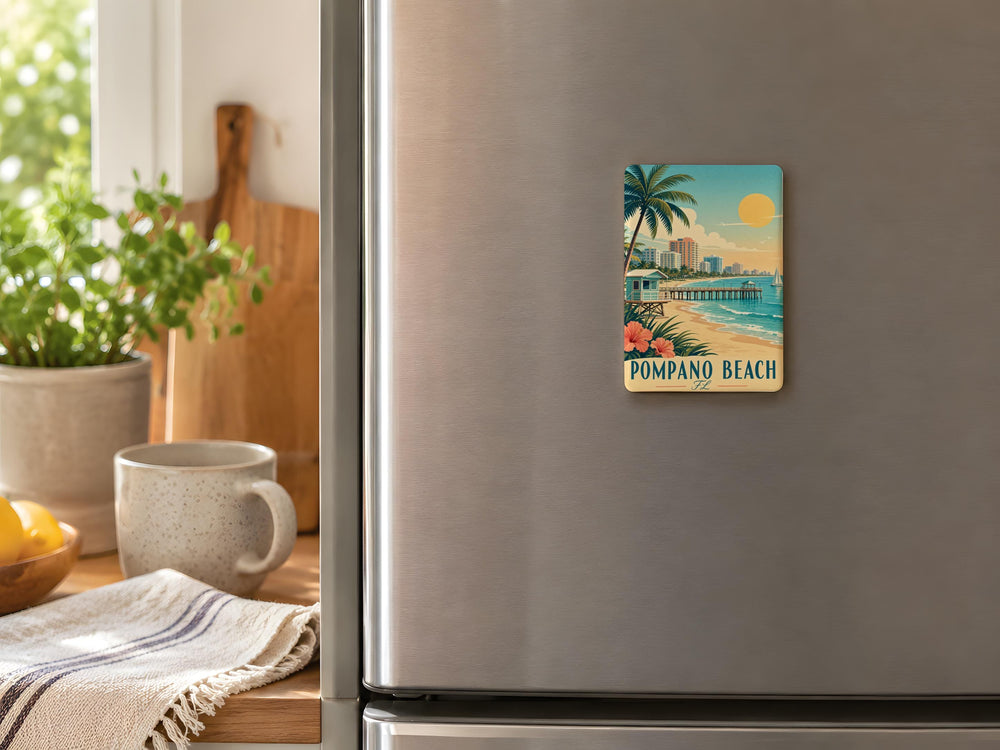 Pompano Beach FL Fridge Magnet, Pompano Beach Florida Souvenir Magnet, Beach Town Travel Gift, Coastal Vacation Keepsake