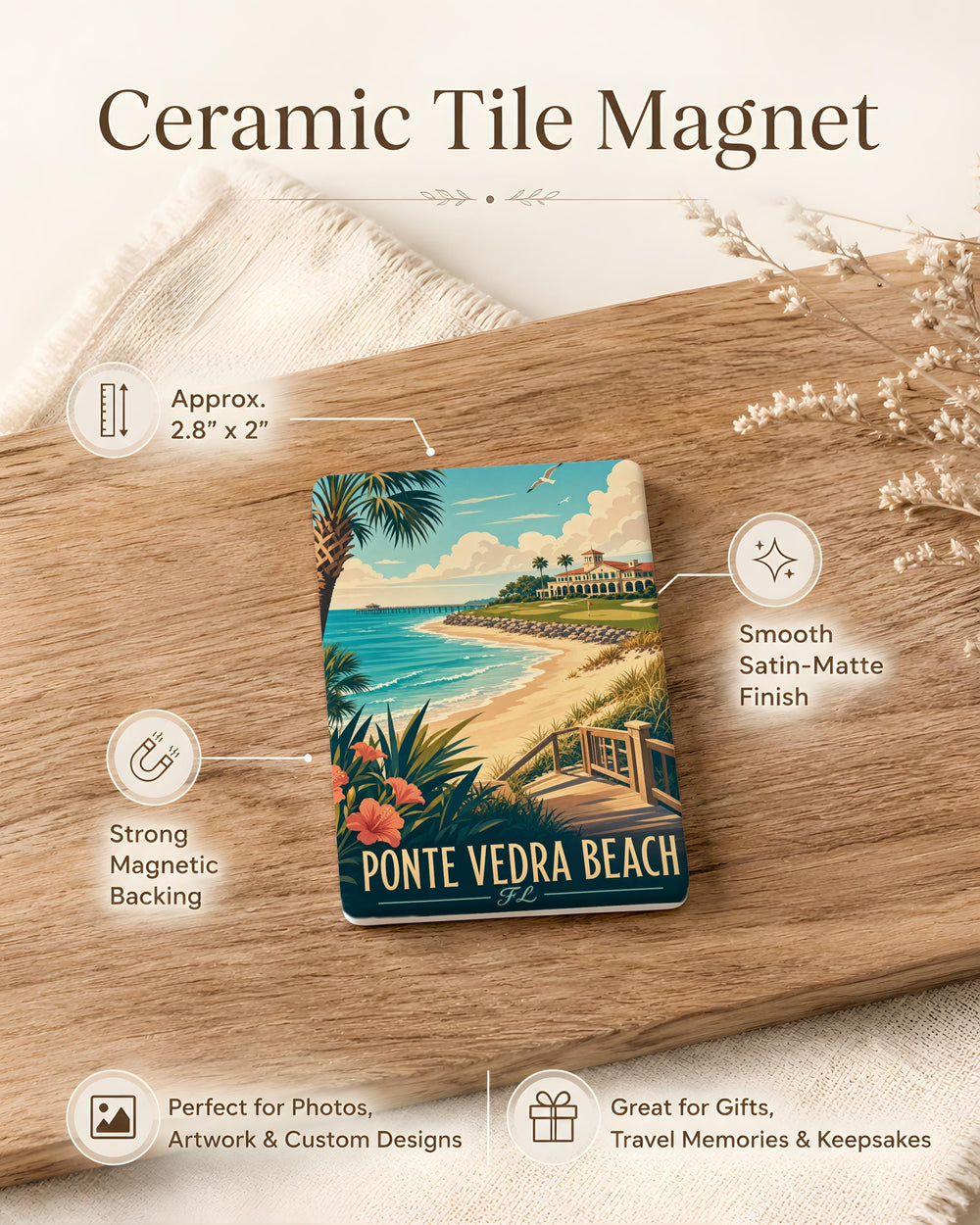 Ponte Vedra Beach Florida Fridge Magnet, Ponte Vedra Beach FL Souvenir Magnet, Beach Town Travel Gift, Coastal Vacation Keepsake