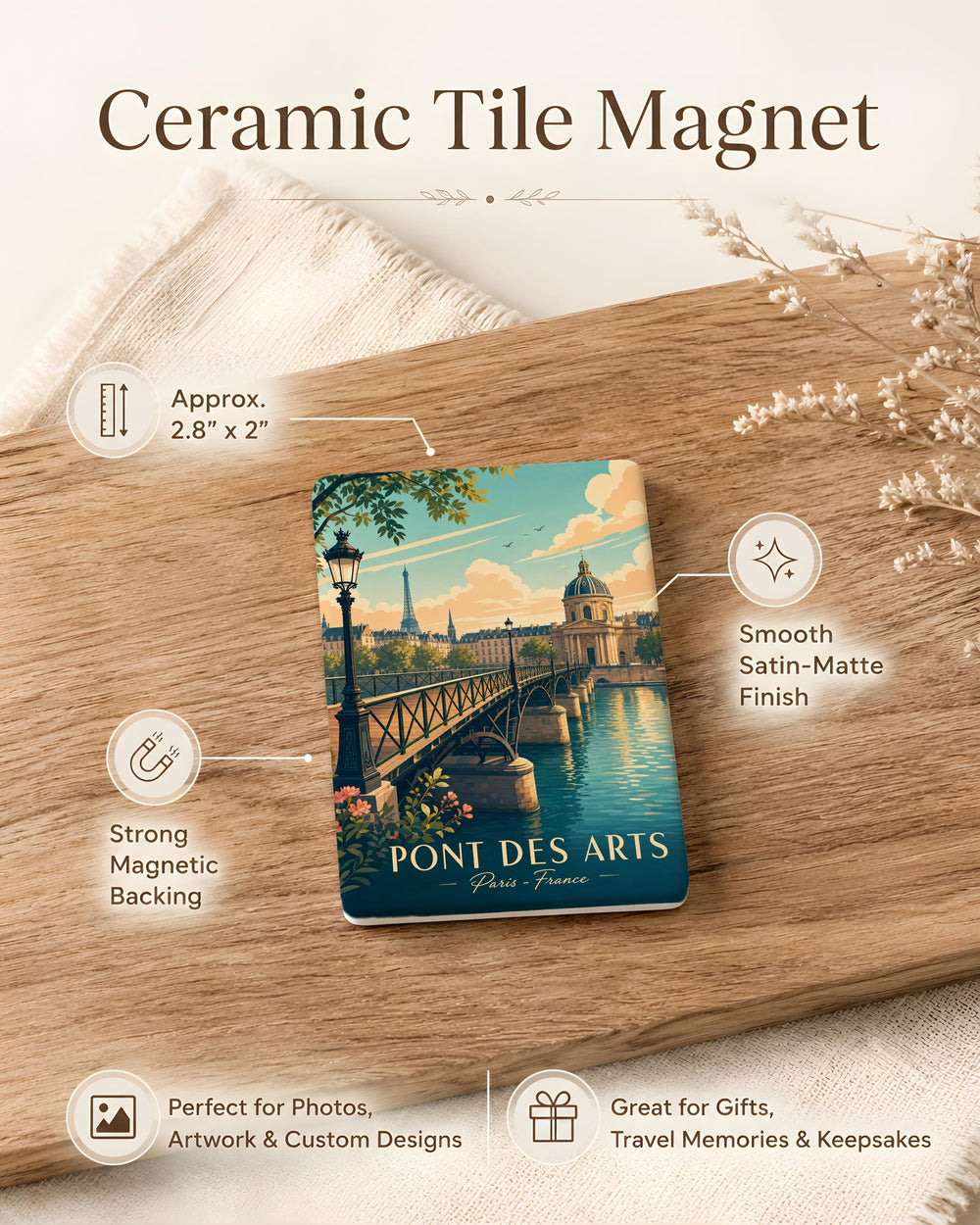 Pont des Arts Paris Fridge Magnet, Seine River Bridge Landmark Souvenir Magnet, Paris France Travel Keepsake Magnet
