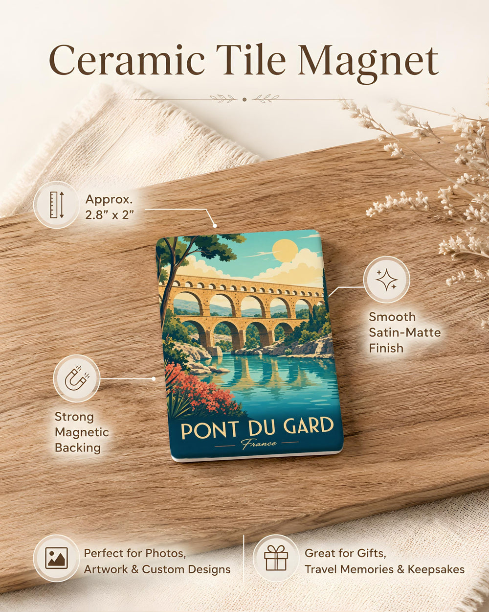 Pont du Gard Fridge Magnet, Roman Aqueduct Landmark Souvenir, France Travel Gift, Nîmes Provence Keepsake Magnet