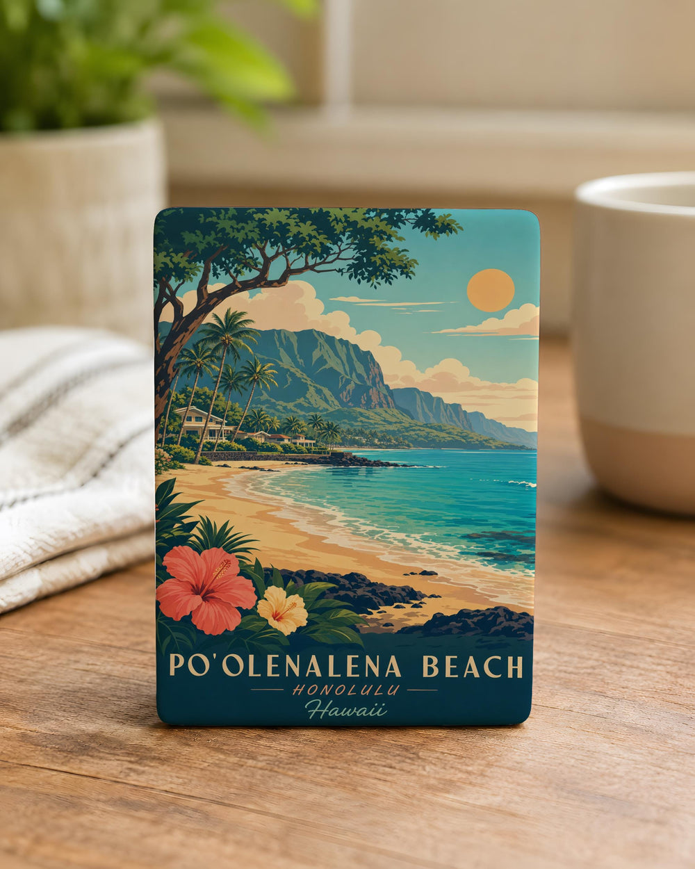 Beach Scene Fridge Magnet, Poolside Relaxation, Summer Vacation Coastal Decor, Seaside Holiday Souvenir Magnet