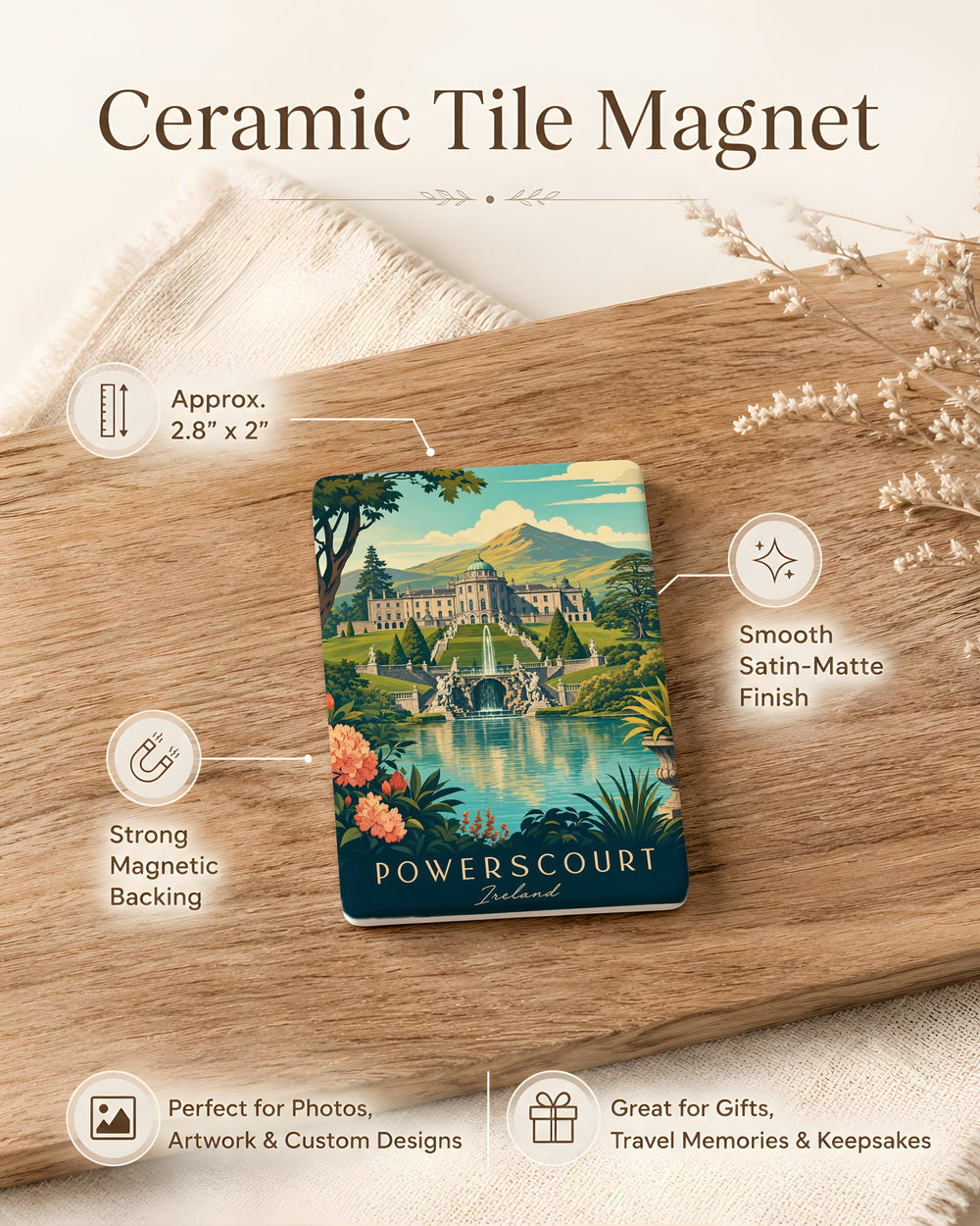 Powerscourt Estate Gardens Fridge Magnet, Irish Landmark Souvenir Magnet, County Wicklow Travel Gift