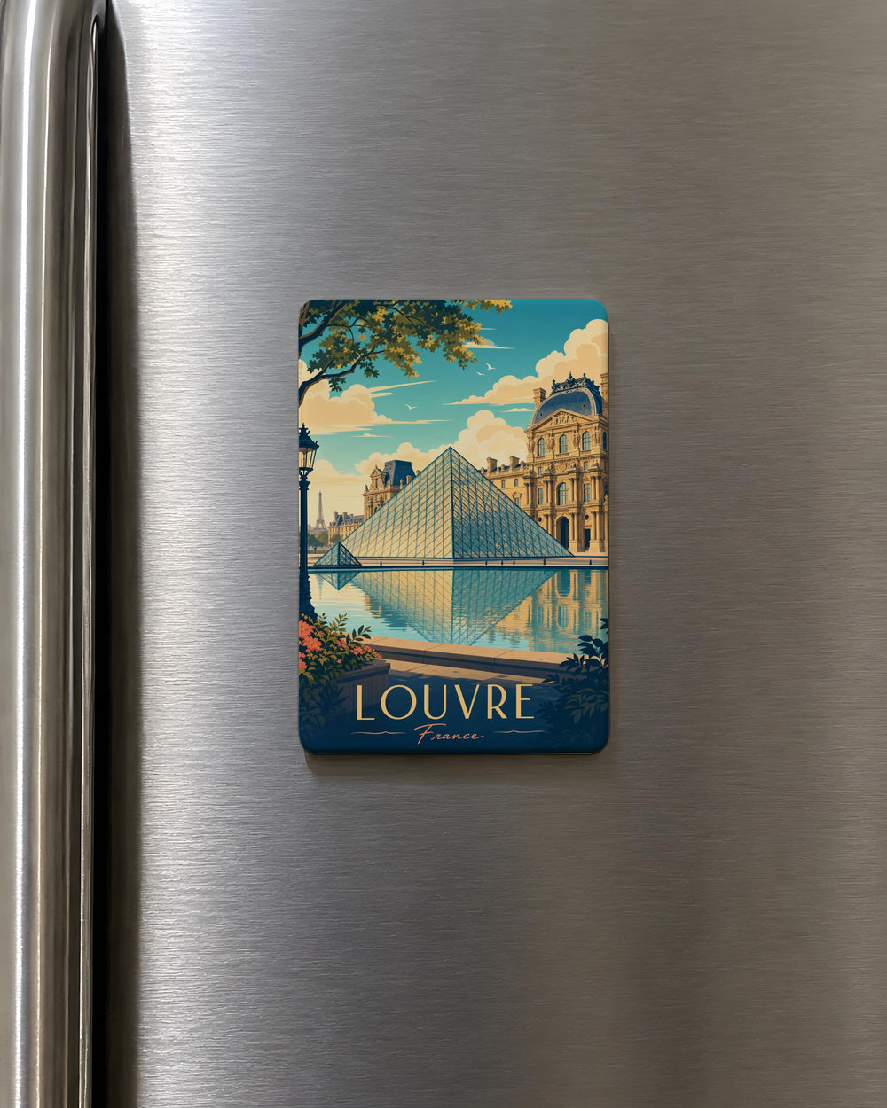 Louvre Pyramid Fridge Magnet, Paris Museum Landmark Souvenir Magnet, Glass Pyramid at Louvre Decor Magnet
