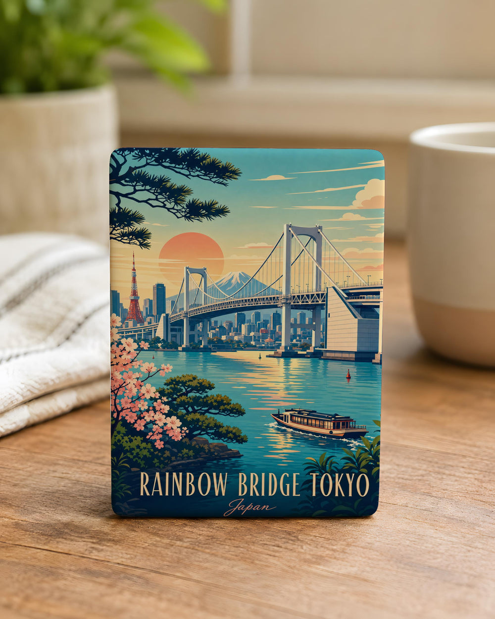 Rainbow Bridge Tokyo Fridge Magnet, Tokyo Landmark Souvenir Magnet, Japan Travel Gift, Tokyo Bay Bridge Magnet