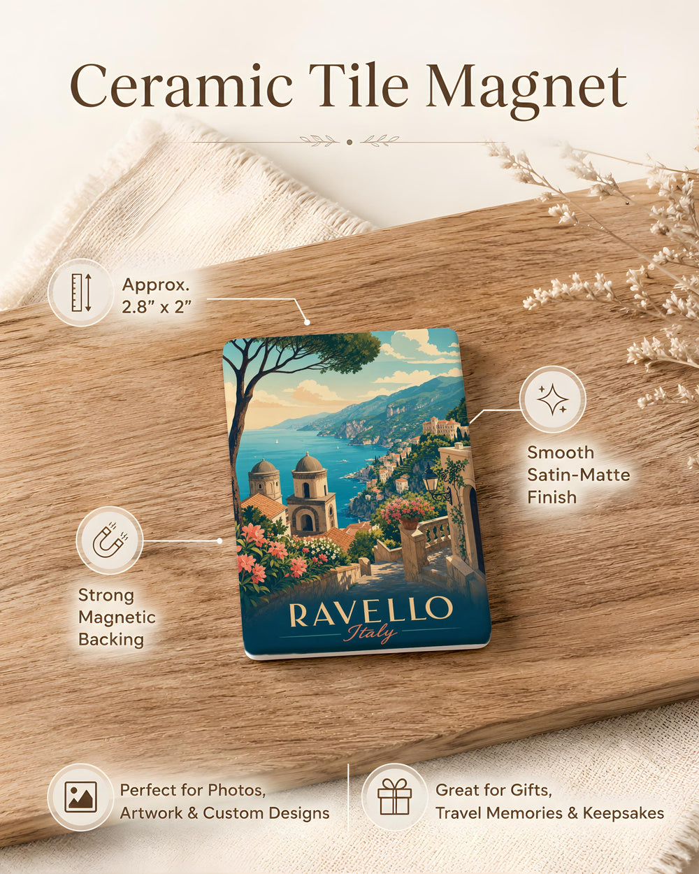 Ravello Italy Fridge Magnet, Amalfi Coast Travel Souvenir, Italian Village Scenic Keepsake, Mediterranean Vacation Gift