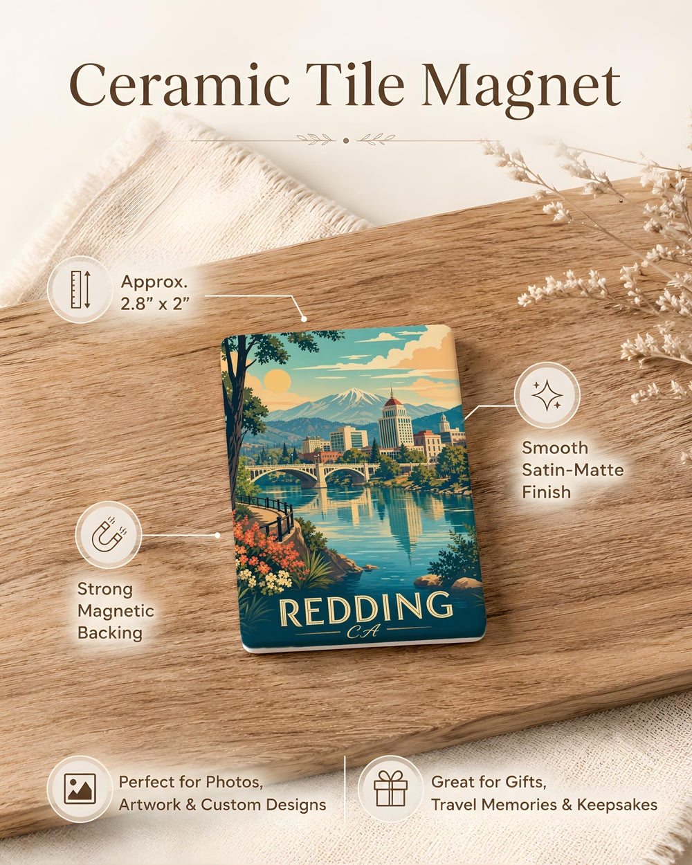 Redding CA Fridge Magnet, Redding California Souvenir Magnet, Shasta County Travel Keepsake, Northern California Gift
