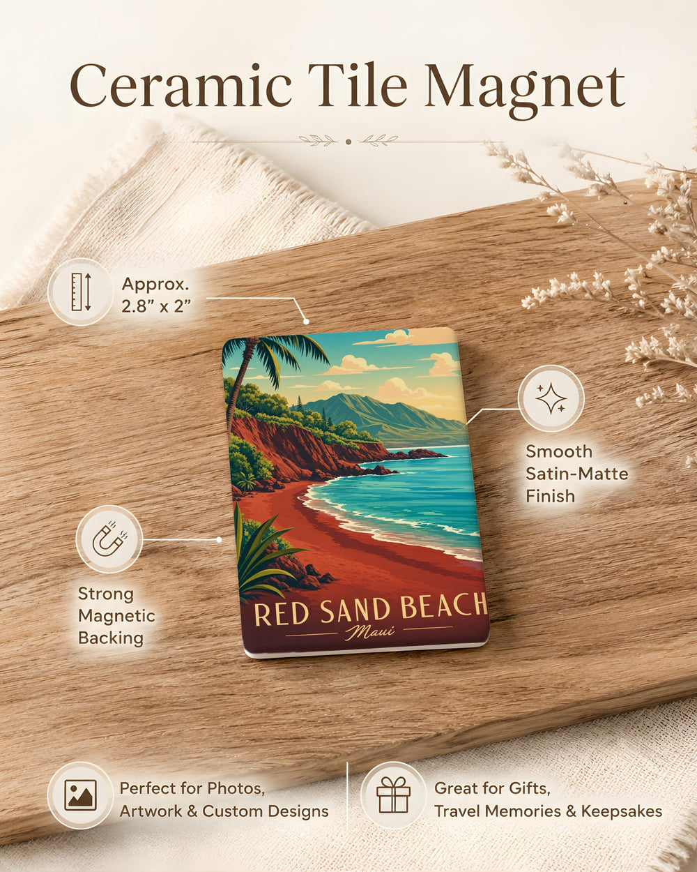 Red Sand Beach Maui Fridge Magnet, Hawaii Coastal Landmark Souvenir Magnet, Maui Travel Keepsake Kitchen Decor
