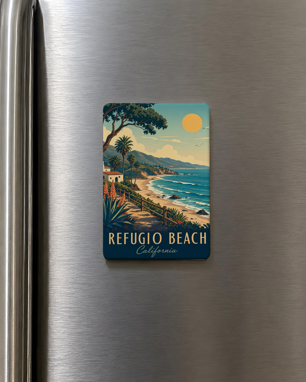 Refugio Beach Fridge Magnet, California Coastal Beach Scene Souvenir Magnet, Seaside Travel Gift