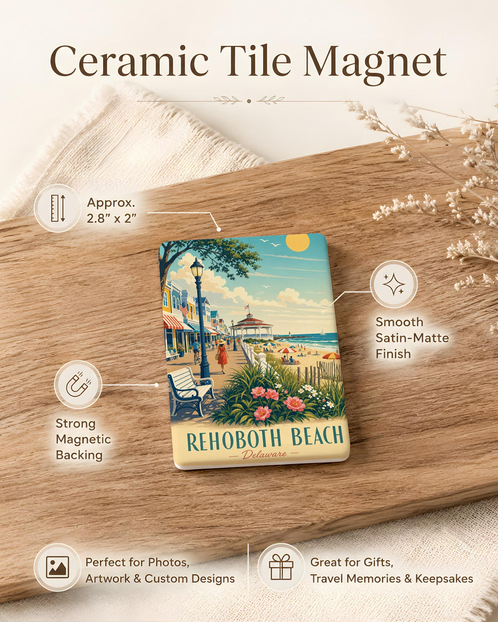 Rehoboth Beach Delaware Fridge Magnet, Rehoboth Beach Souvenir Magnet, Delaware Beach Vacation Travel Gift Magnet