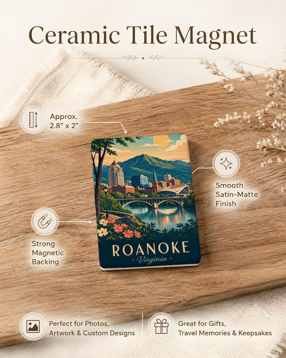 Roanoke Virginia Fridge Magnet, Roanoke VA Souvenir Magnet, Star City of the South Travel Gift, Virginia Keepsake Magnet
