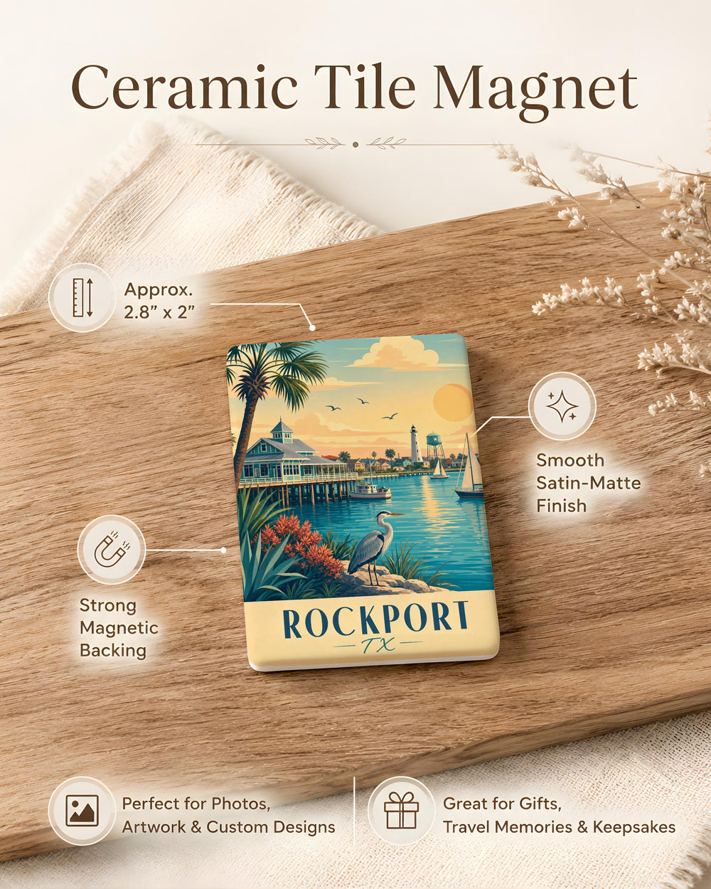 Rockport TX Fridge Magnet, Rockport Texas Souvenir Magnet, Coastal Town Travel Keepsake, Texas Gulf Coast Gift