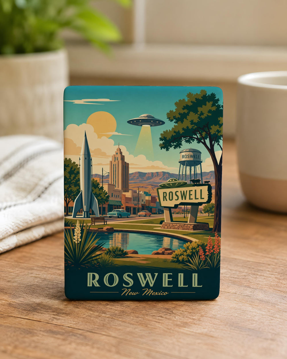 Roswell New Mexico UFO Alien Fridge Magnet, Area 51 Sci-Fi Souvenir, Spacecraft Extraterrestrial Gift