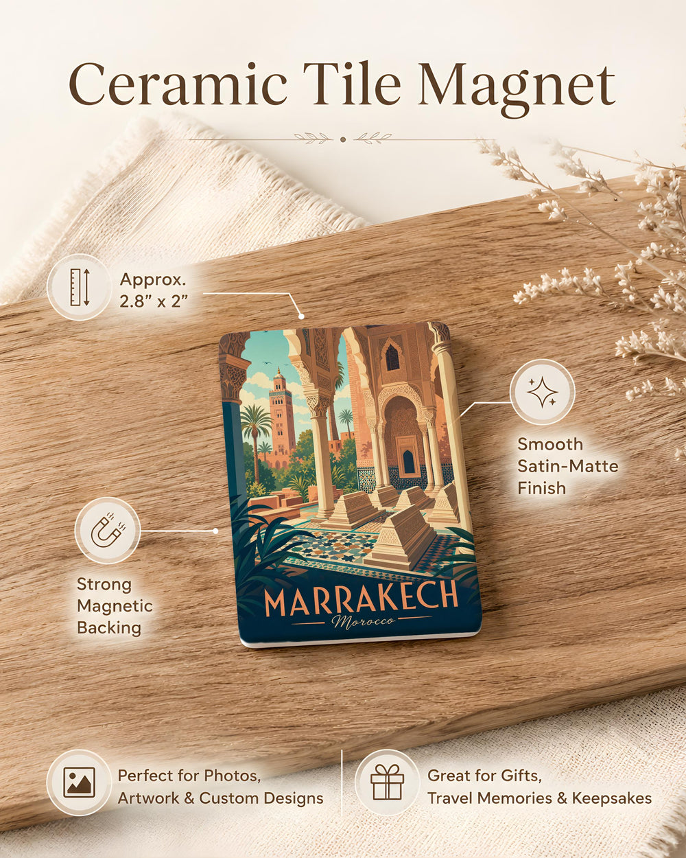 Saadian Tombs Fridge Magnet, Marrakech Morocco Landmark Souvenir, Historic Mausoleum Travel Keepsake Magnet