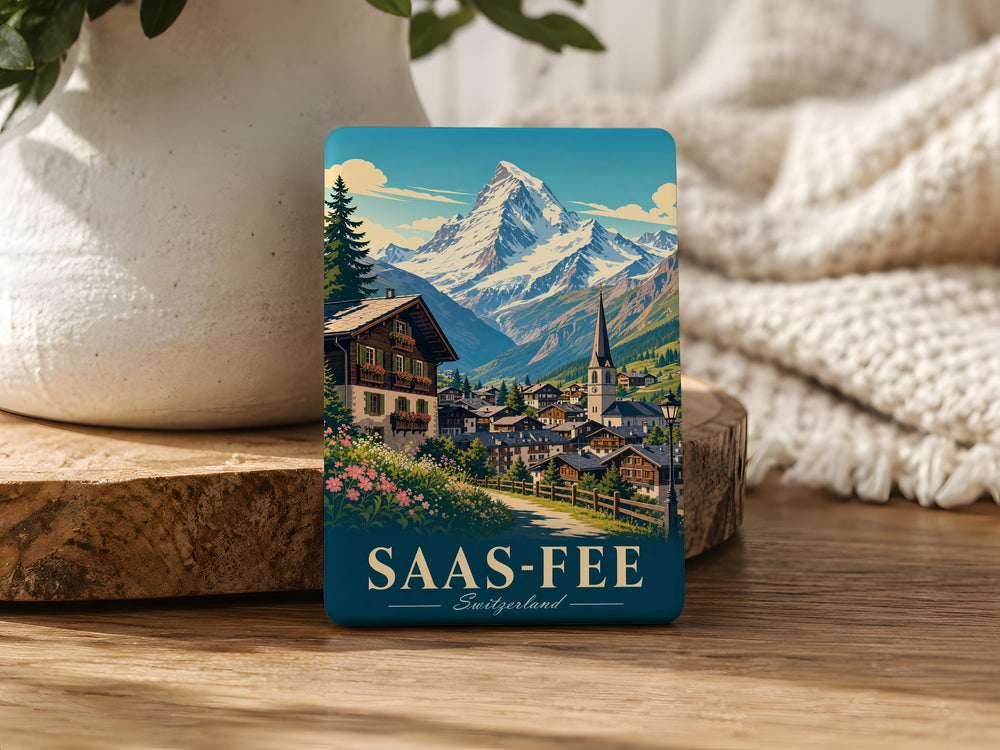 Saas-Fee Switzerland Fridge Magnet, Swiss Alps Mountain Resort Souvenir Magnet, Valais Travel Gift, Alpine Village Keepsake