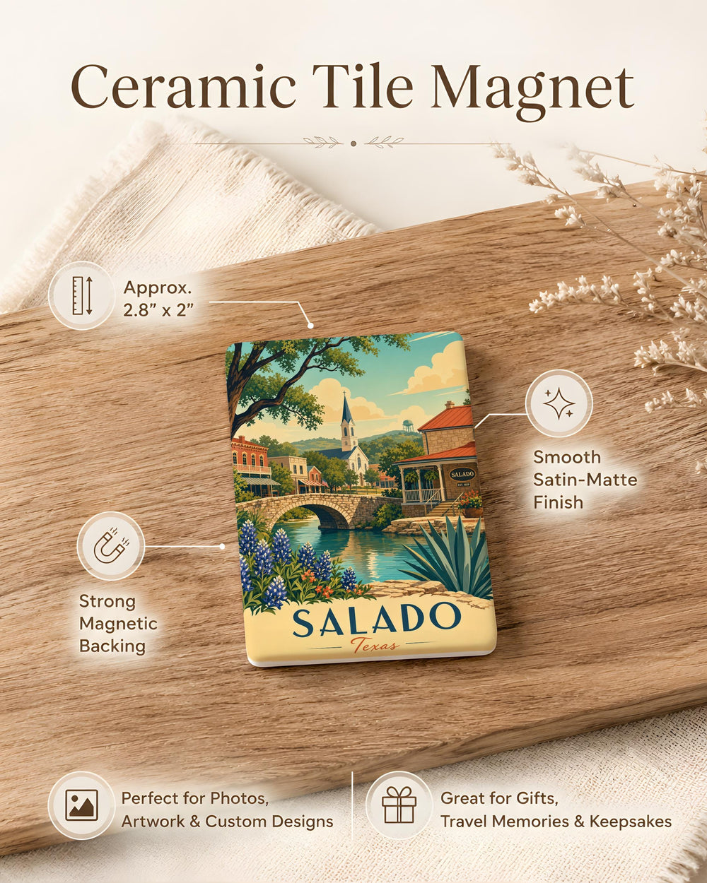 Salado TX Fridge Magnet, Salado Texas Souvenir Magnet, Salado TX Travel Keepsake, Texas Town Refrigerator Magnet Gift