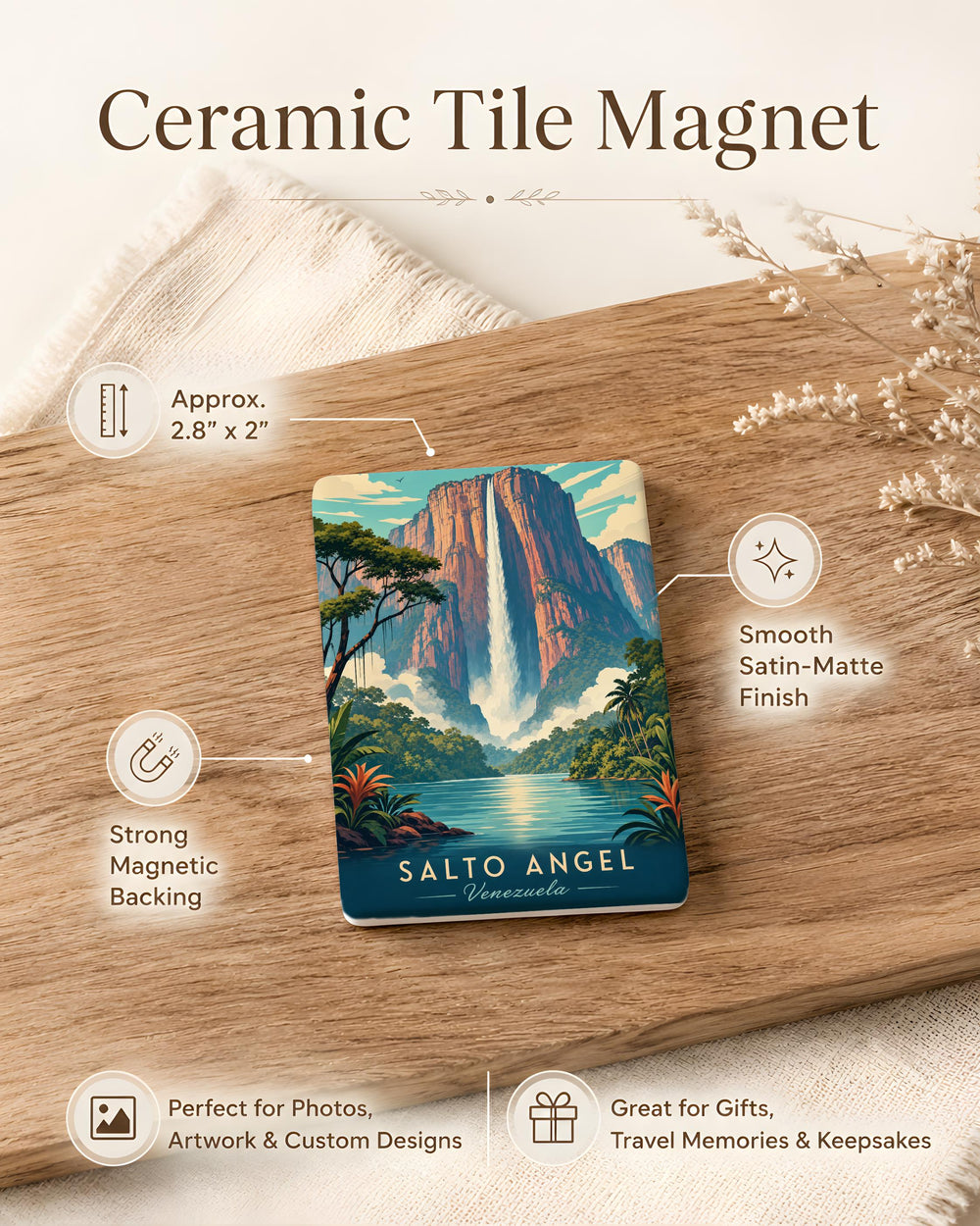 Salto Angel Waterfall Fridge Magnet, Angel Falls Venezuela Souvenir Magnet, Canaima National Park Travel Keepsake Magnet