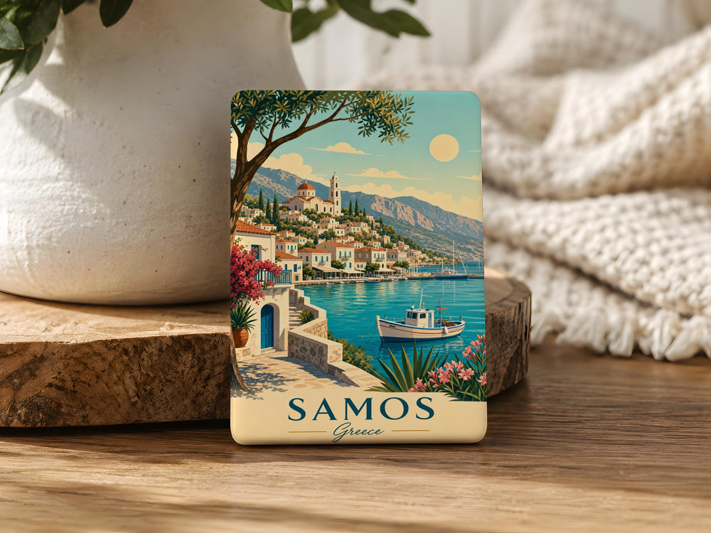 Samos Greece Fridge Magnet, Samos Island Souvenir Magnet, Greek Island Travel Keepsake, Aegean Sea Vacation Gift