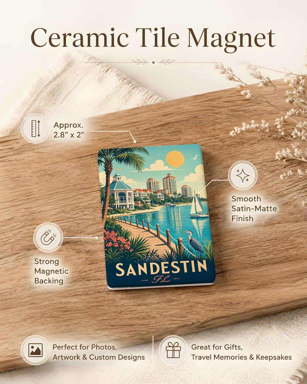 Sandestin FL Fridge Magnet, Sandestin Florida Souvenir Magnet, Beach Vacation Travel Keepsake, Coastal Gulf Coast Gift