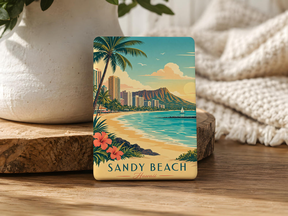 Sandy Beach Fridge Magnet, Seaside Shoreline Ocean Waves Coastal Vacation Souvenir Magnet, Beach Lover Gift