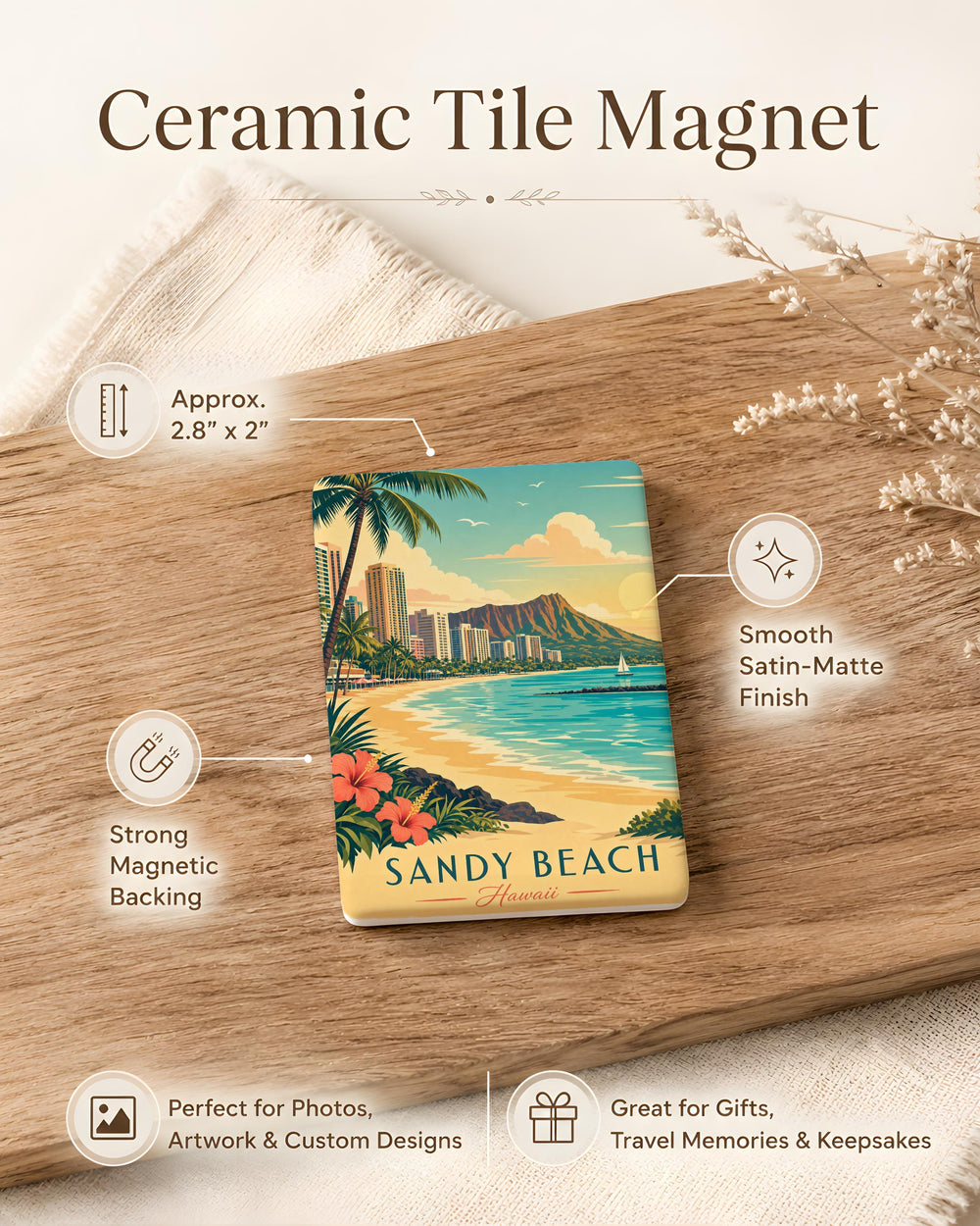 Sandy Beach Fridge Magnet, Seaside Shoreline Ocean Waves Coastal Vacation Souvenir Magnet, Beach Lover Gift