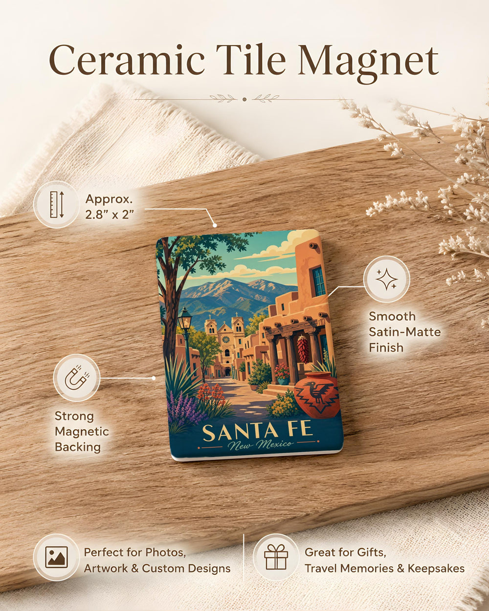 Santa Fe New Mexico Fridge Magnet, Santa Fe NM Souvenir Magnet, New Mexico Travel Gift, Santa Fe Landmark Keepsake Magnet