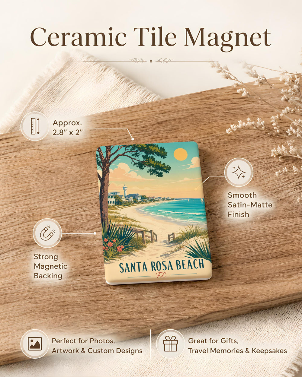 Santa Rosa Beach FL Fridge Magnet, Florida Beach Souvenir Magnet, Santa Rosa Beach Vacation Travel Gift