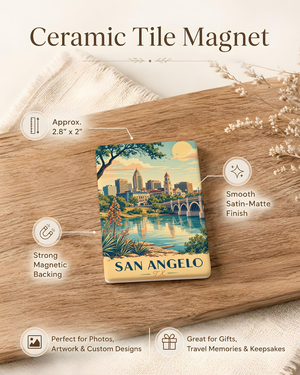 San Angelo TX Fridge Magnet, San Angelo Texas Souvenir Magnet, West Texas Travel Gift, San Angelo City Keepsake Magnet